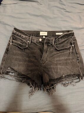 Frame Denim Washed Black Distressed Jean Shorts